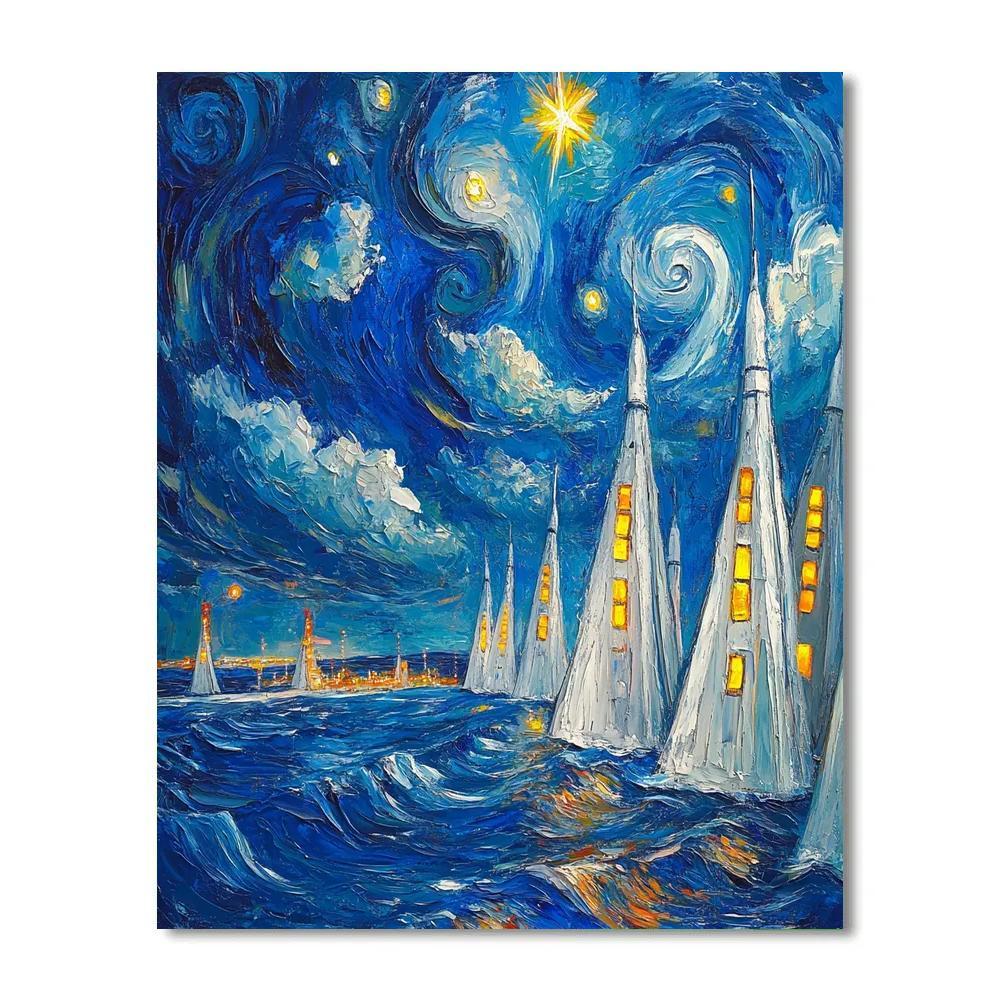 Van Gogh Inspired Storm Over Rocket Harbor paint by number