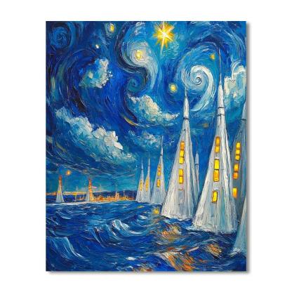 Van Gogh Inspired Storm Over Rocket Harbor paint by number