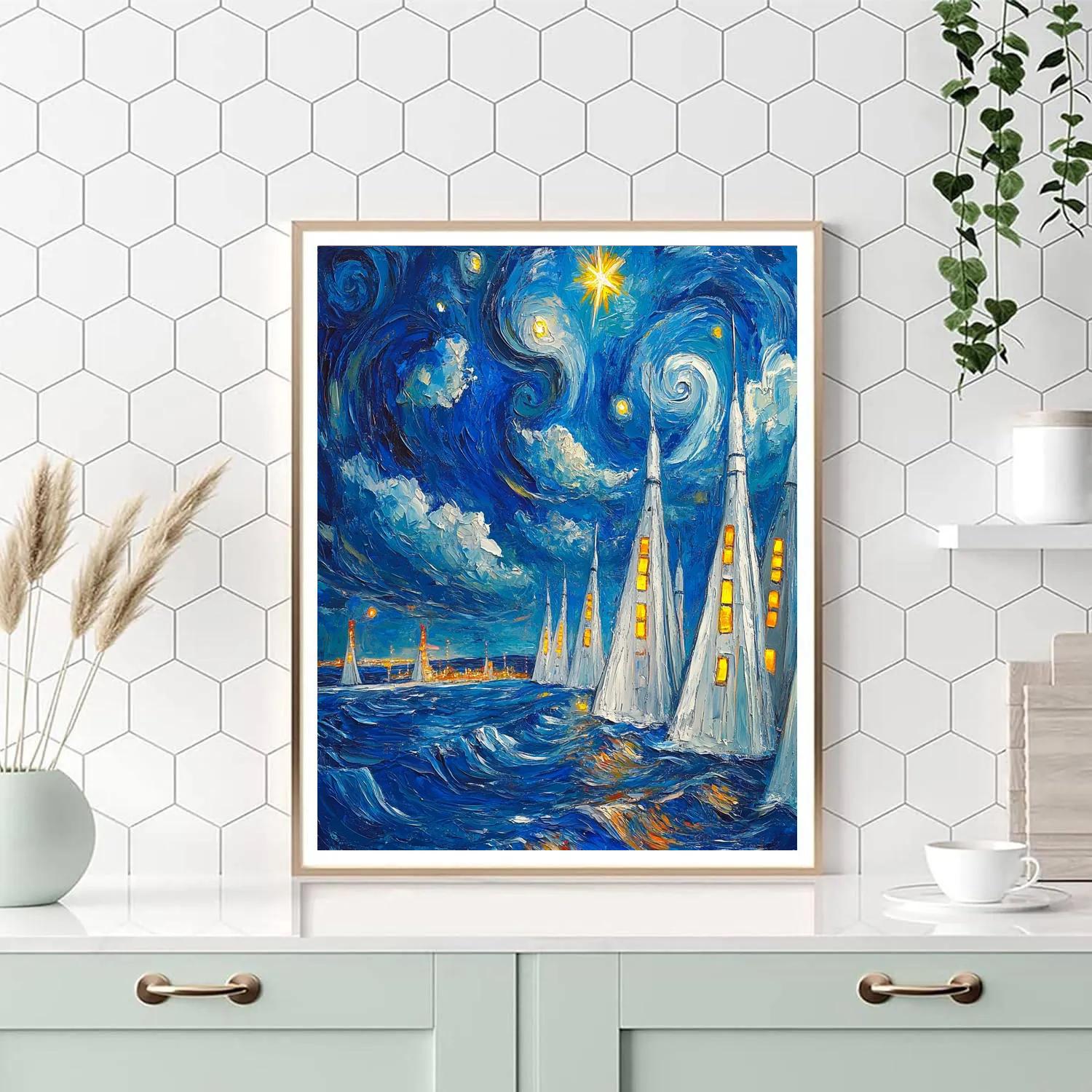 Van Gogh Inspired Storm Over Rocket Harbor paint by number