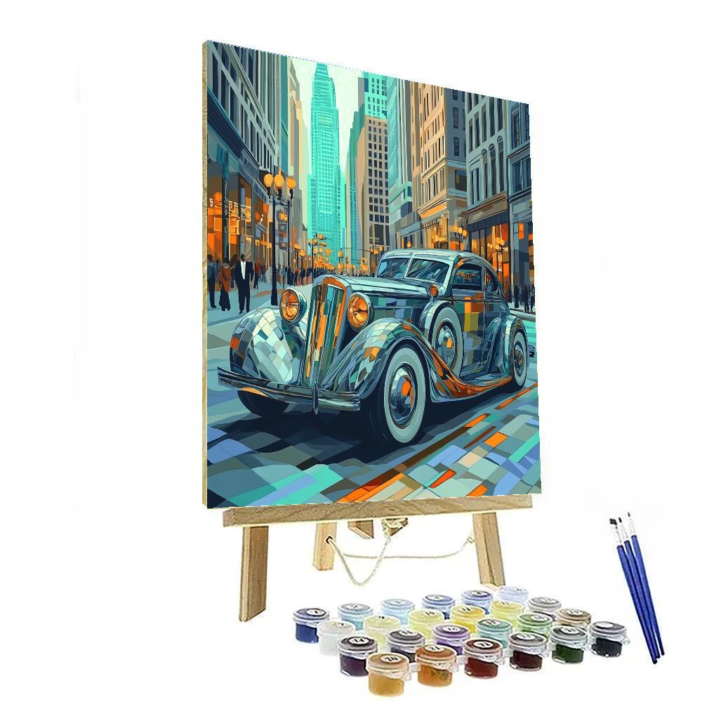 Picasso Inspired Cubist Vintage Car Boulevard painting number kit