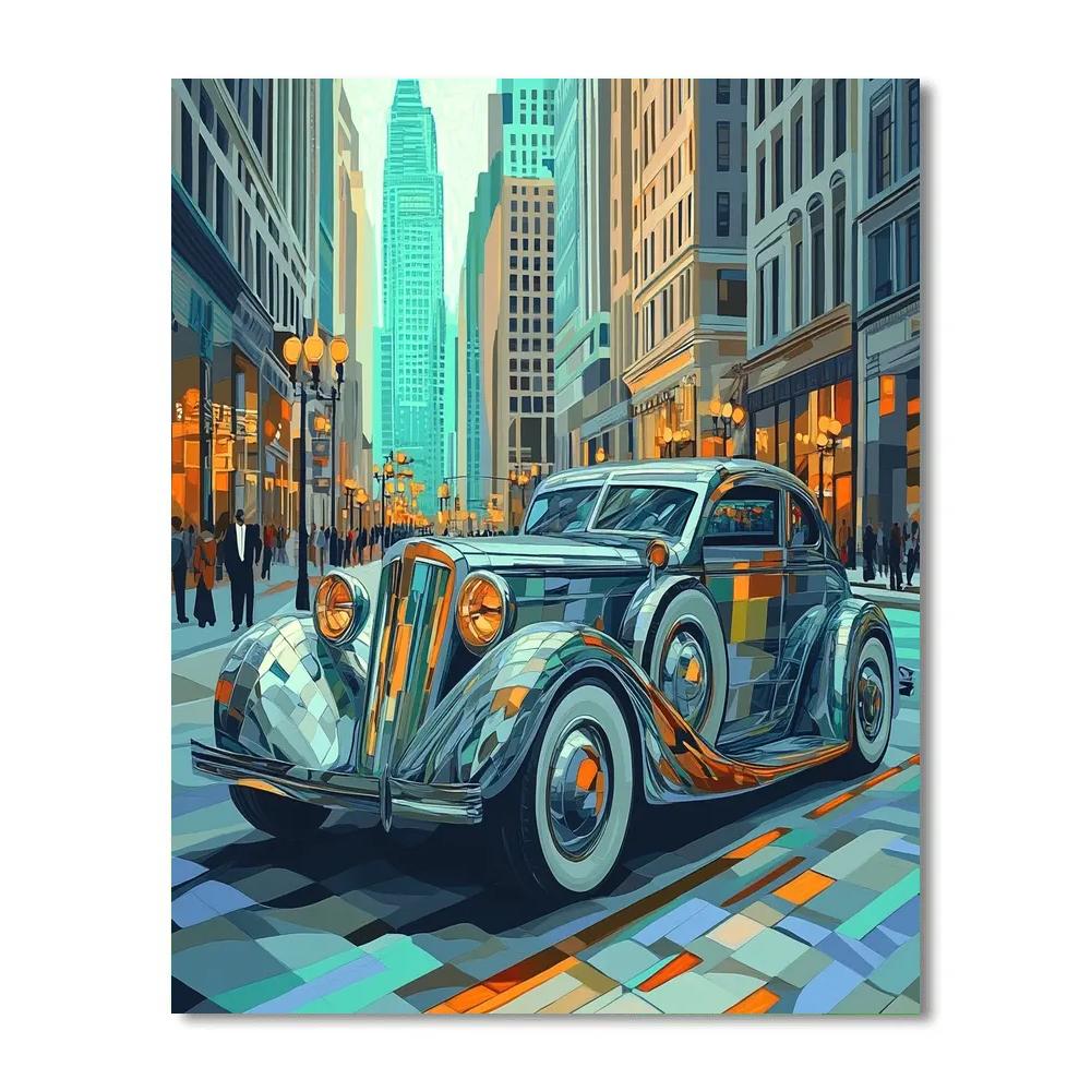 Picasso Inspired Cubist Vintage Car Boulevard painting number kit