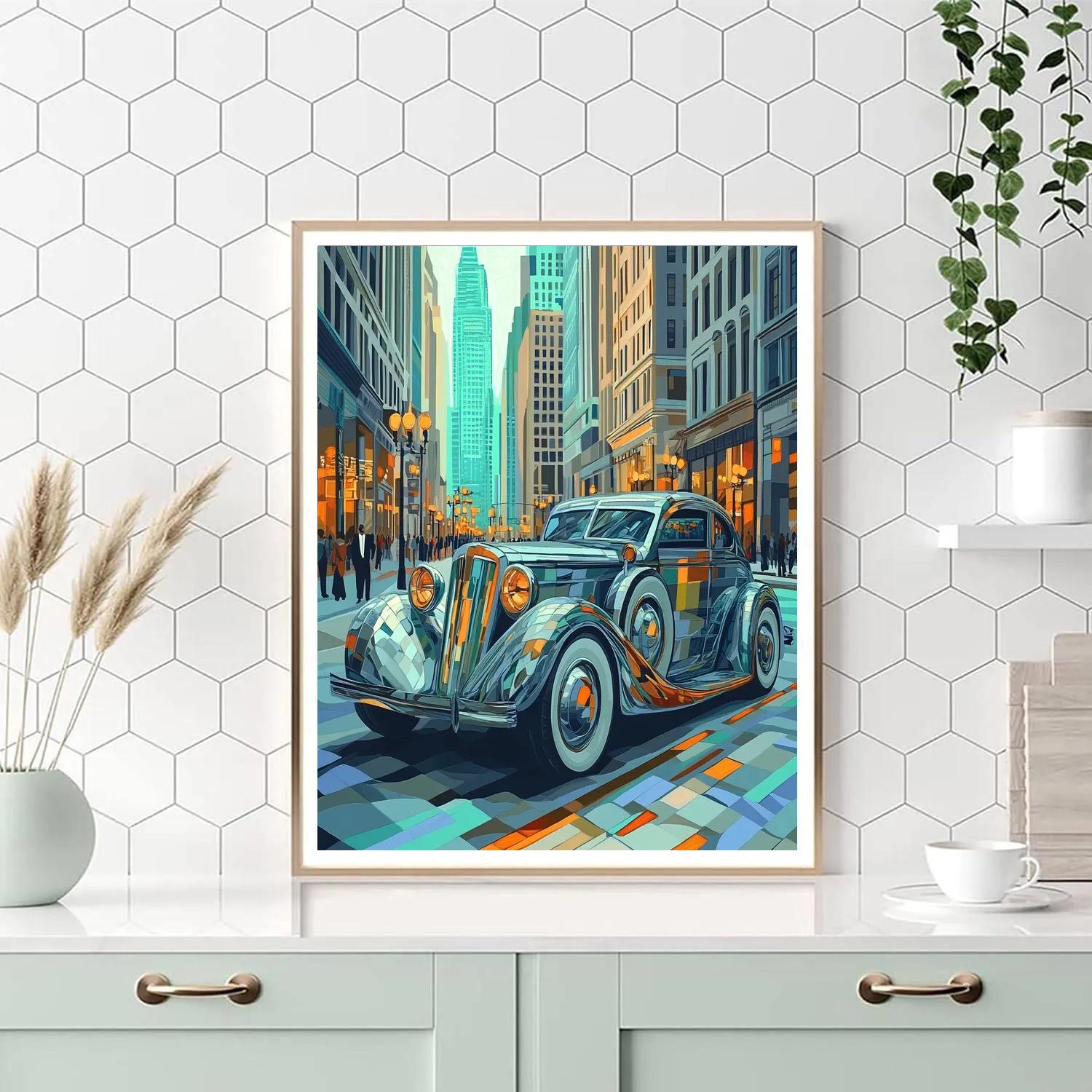 Picasso Inspired Cubist Vintage Car Boulevard painting number kit