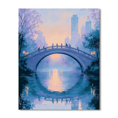 Monet Inspired Morning Mist Over River Bridge DIY paint by numbers