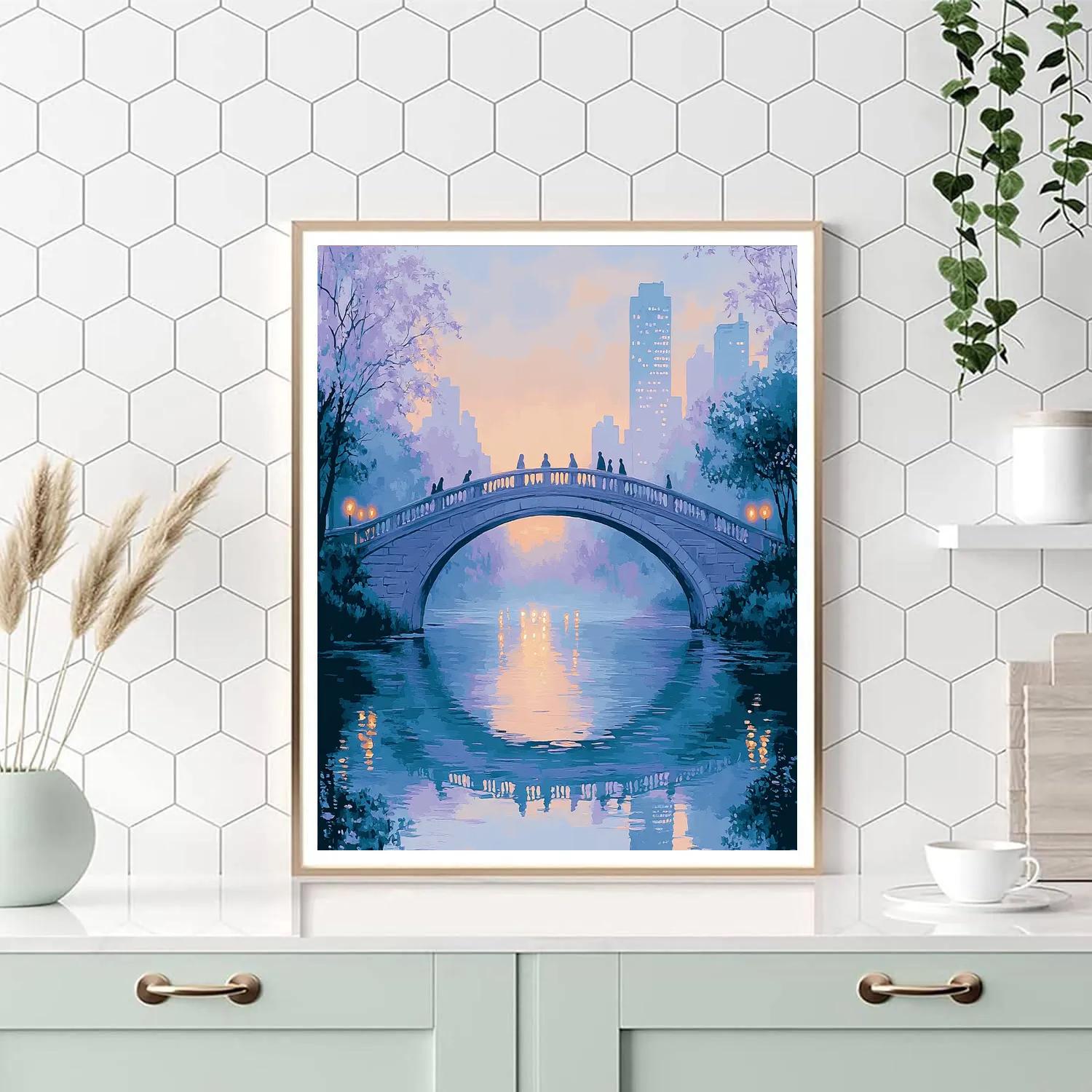 Monet Inspired Morning Mist Over River Bridge DIY paint by numbers