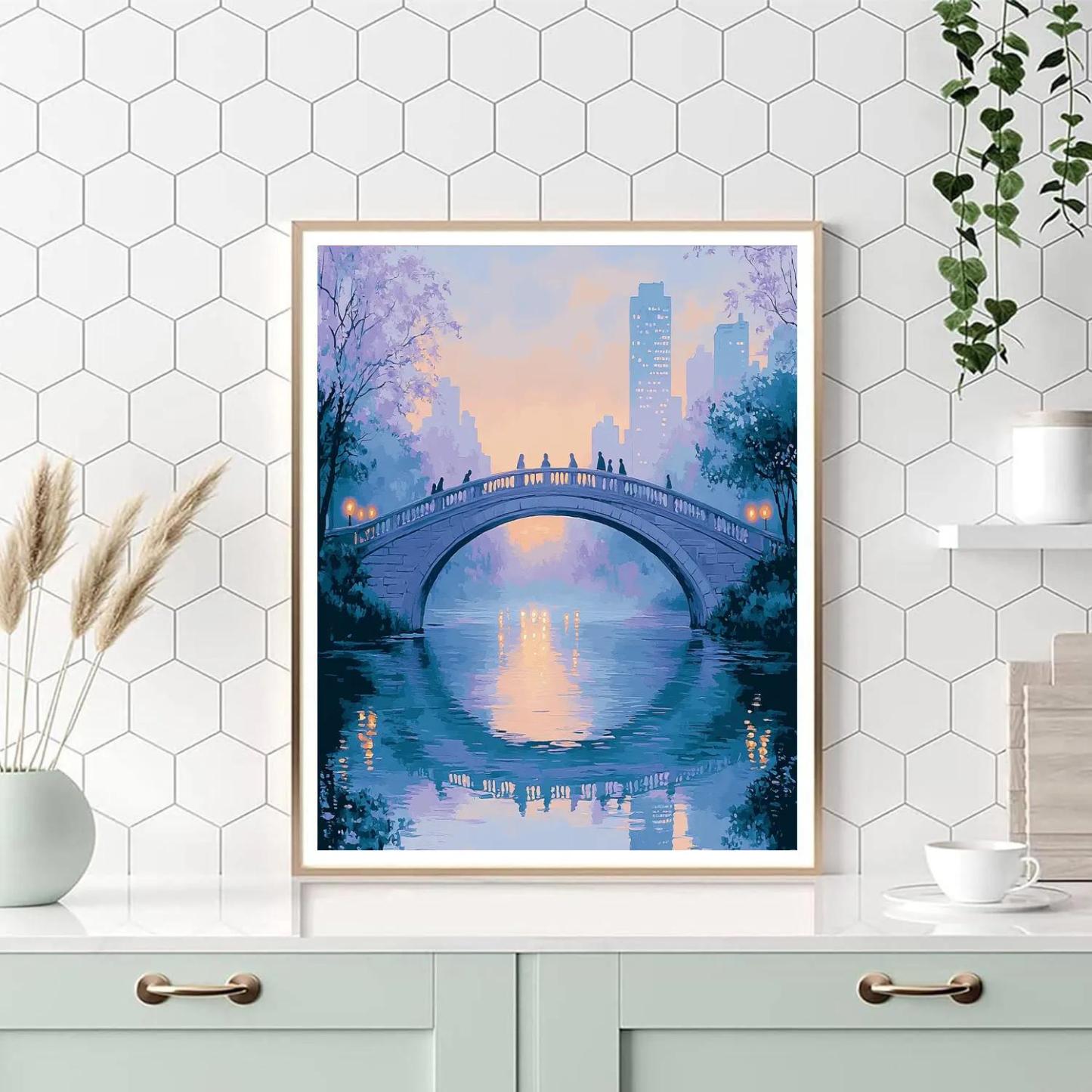Monet Inspired Morning Mist Over River Bridge DIY paint by numbers