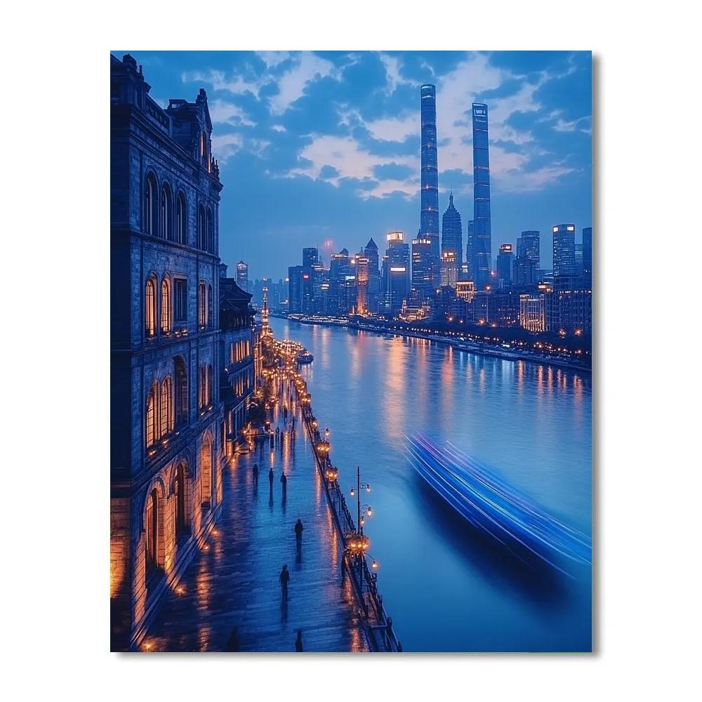 Blue Hour At The Bund Waterfront Shanghai China paint by numbers