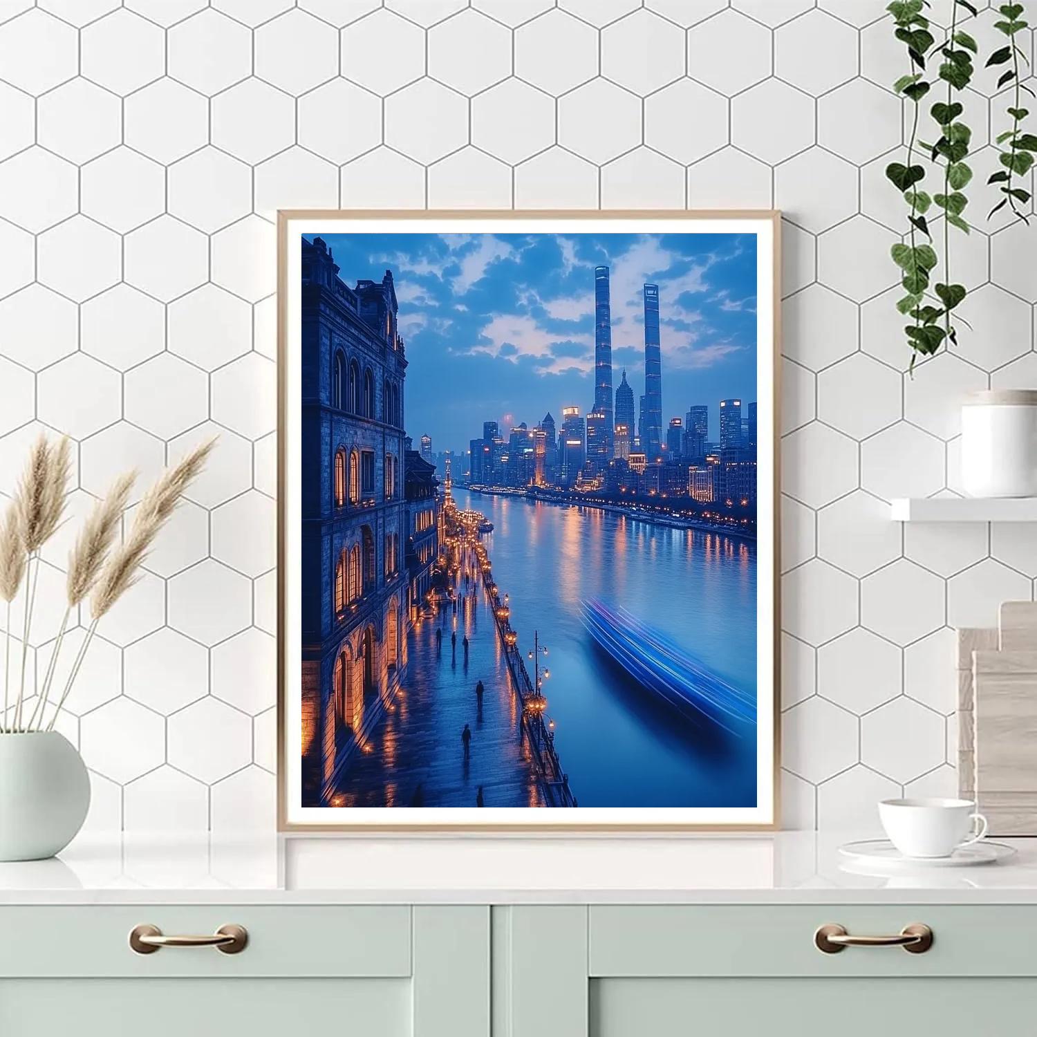 Blue Hour At The Bund Waterfront Shanghai China paint by numbers