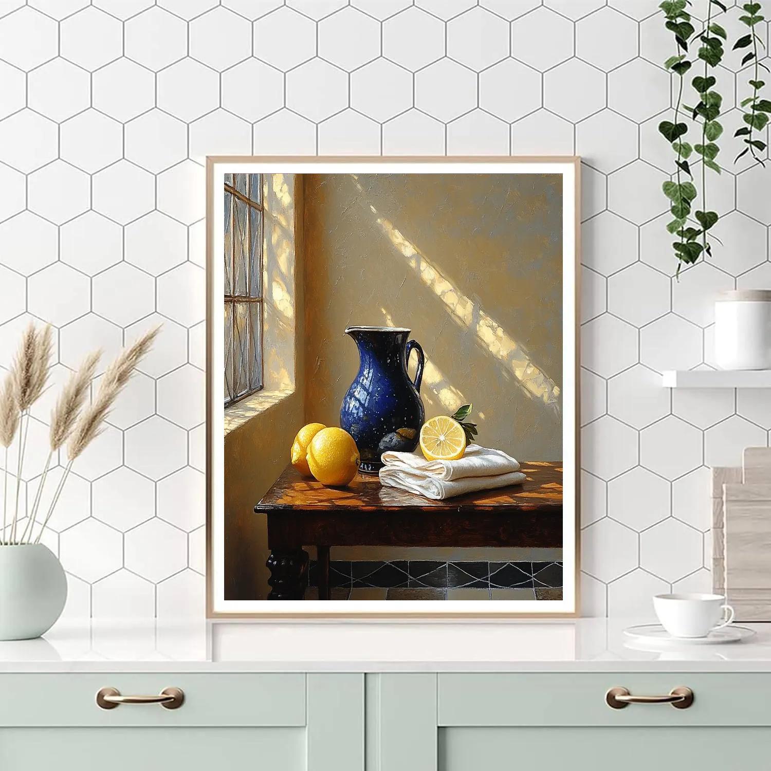 Johannes Vermeer Inspired Lapis Jug And Lemons In Window Light Paint by numbers kits