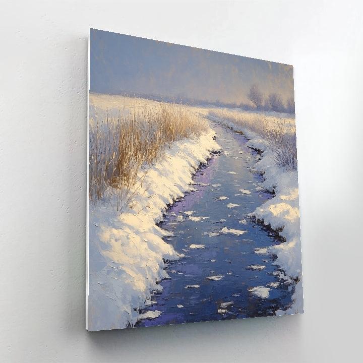 Claude Monet Inspired Winter Canal With Violet Snowlight paint by numbers