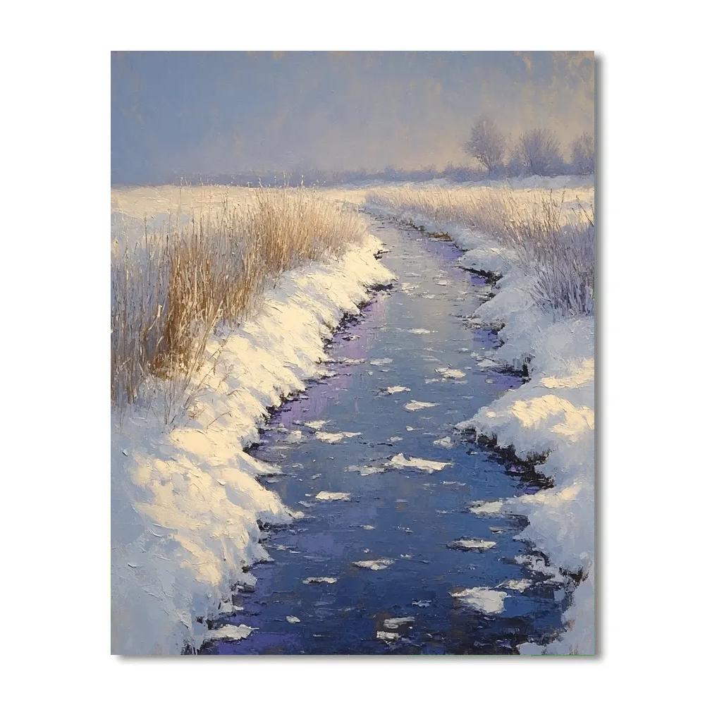 Claude Monet Inspired Winter Canal With Violet Snowlight paint by numbers