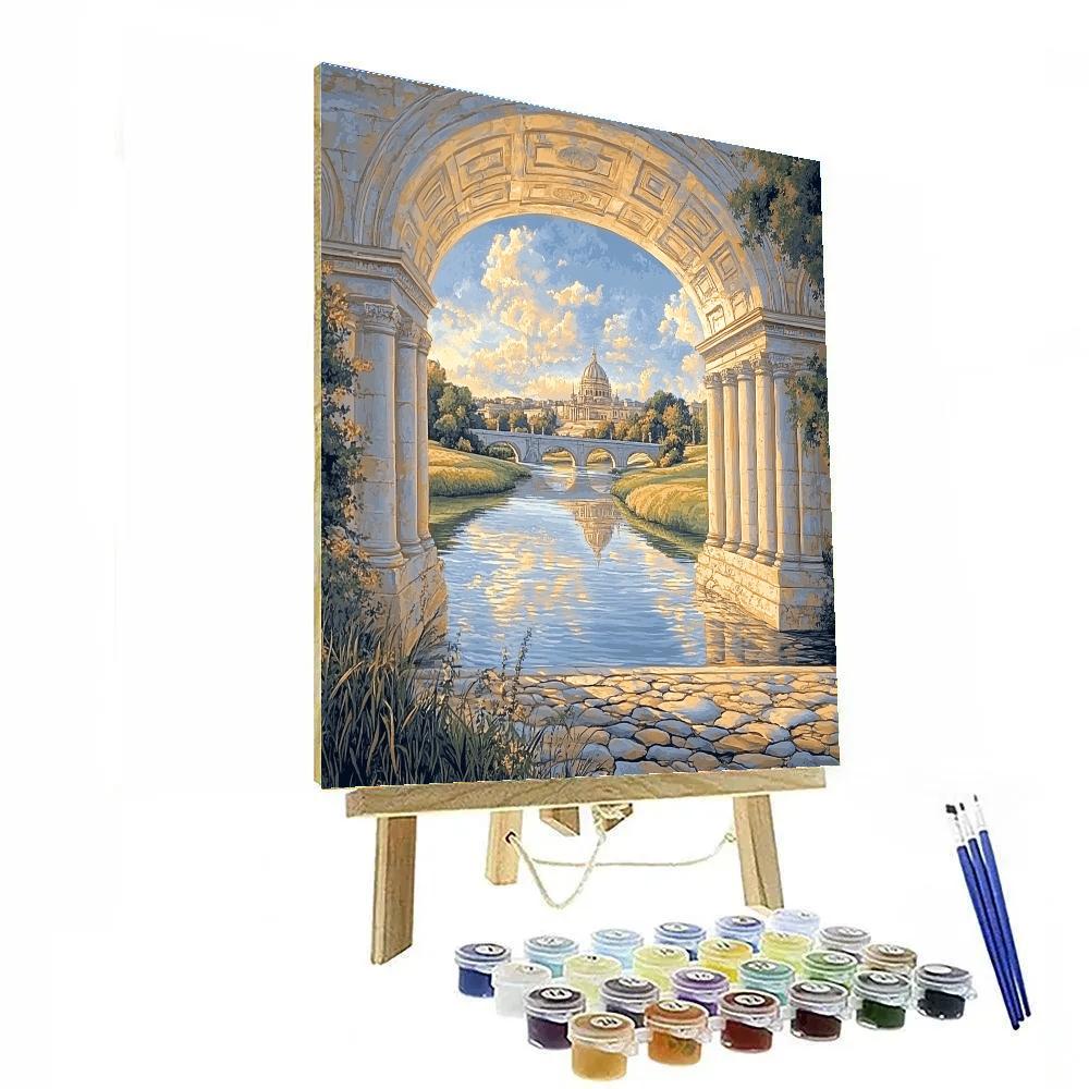 Raphael Inspired River Vista Through Classical Triumphal Arch paint by color
