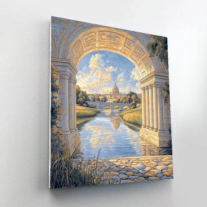 Raphael Inspired River Vista Through Classical Triumphal Arch paint by color