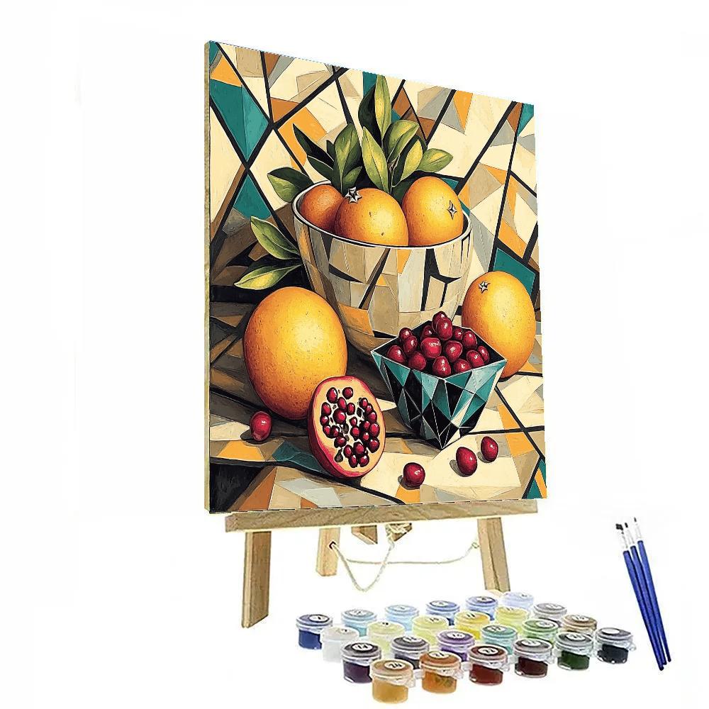 Pablo Picasso Inspired Cubist Orchard Still Life With Fractured Citrus Numbered painting kits