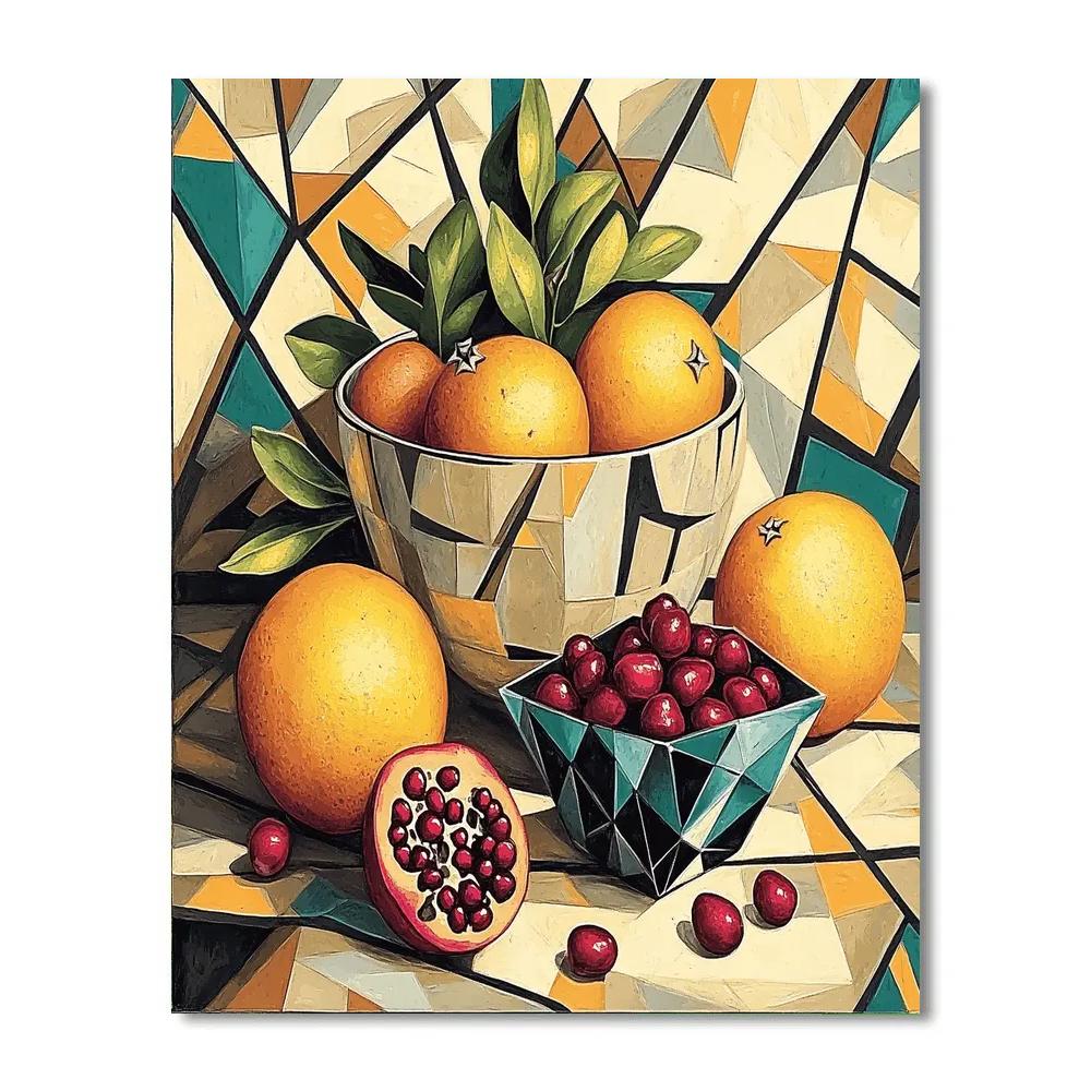 Pablo Picasso Inspired Cubist Orchard Still Life With Fractured Citrus Numbered painting kits