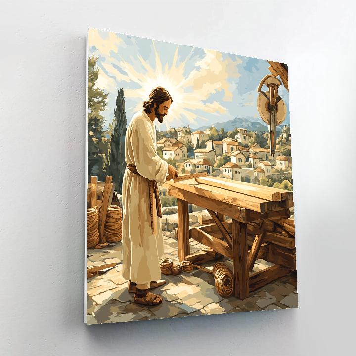 Carpenter Bench With Jesus Light paint by number