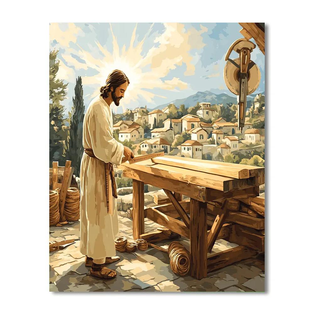 Carpenter Bench With Jesus Light paint by number