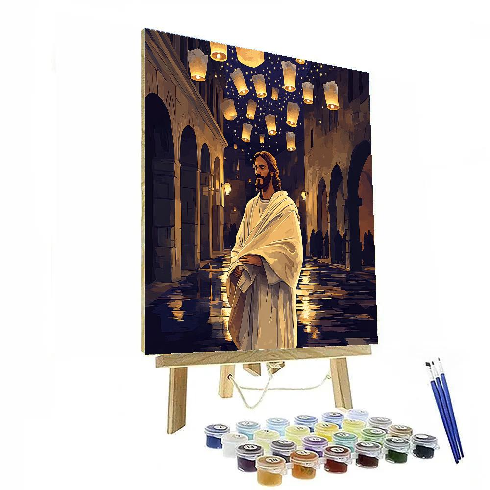 Jesus In The Rain Of Lantern Stars Numbered painting kits