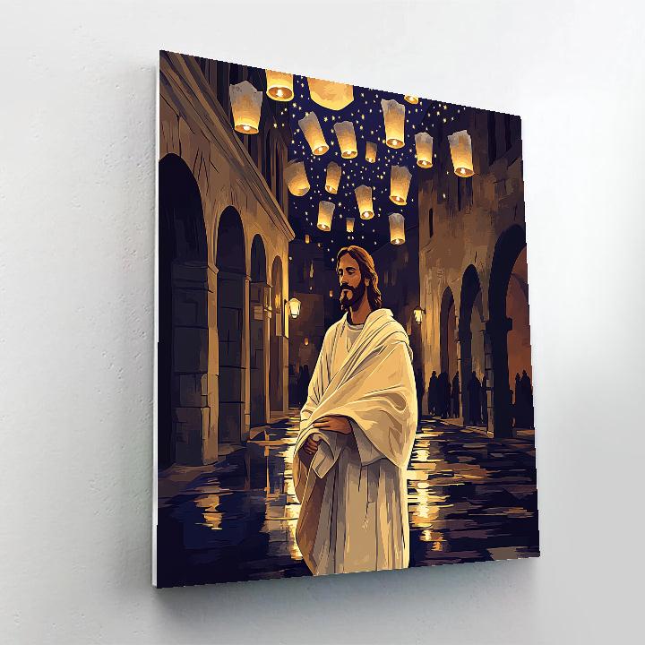 Jesus In The Rain Of Lantern Stars Numbered painting kits