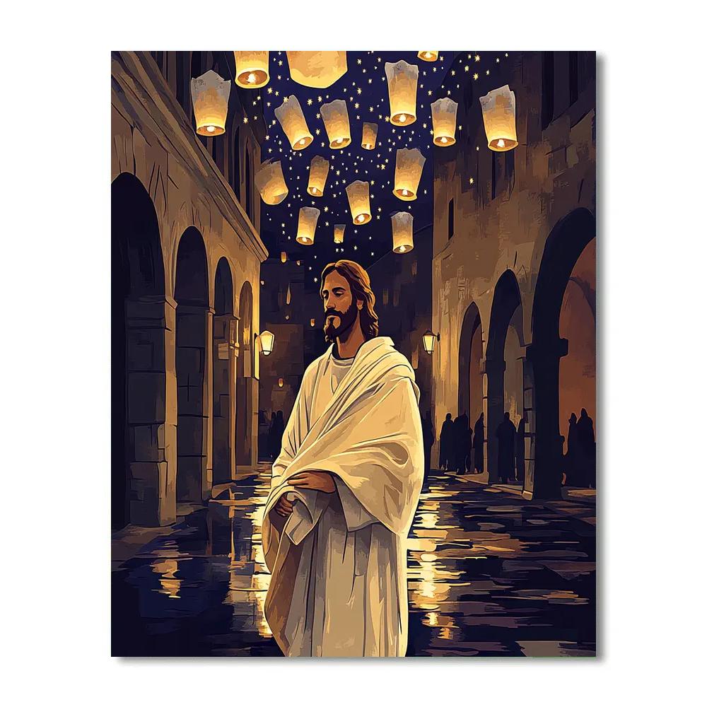 Jesus In The Rain Of Lantern Stars Numbered painting kits