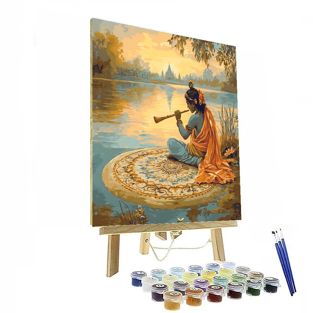 Krishna Carving Lotus Patterns On A Sand Mandala Paint by numbers kits
