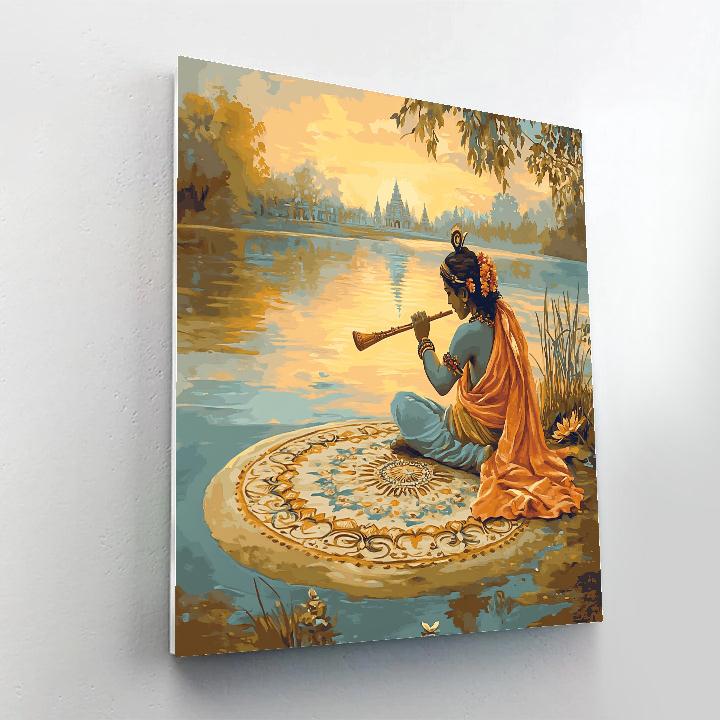 Krishna Carving Lotus Patterns On A Sand Mandala Paint by numbers kits