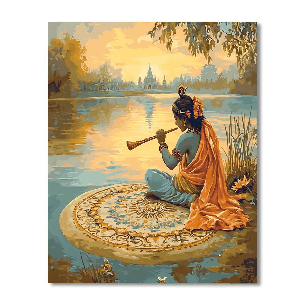 Krishna Carving Lotus Patterns On A Sand Mandala Paint by numbers kits