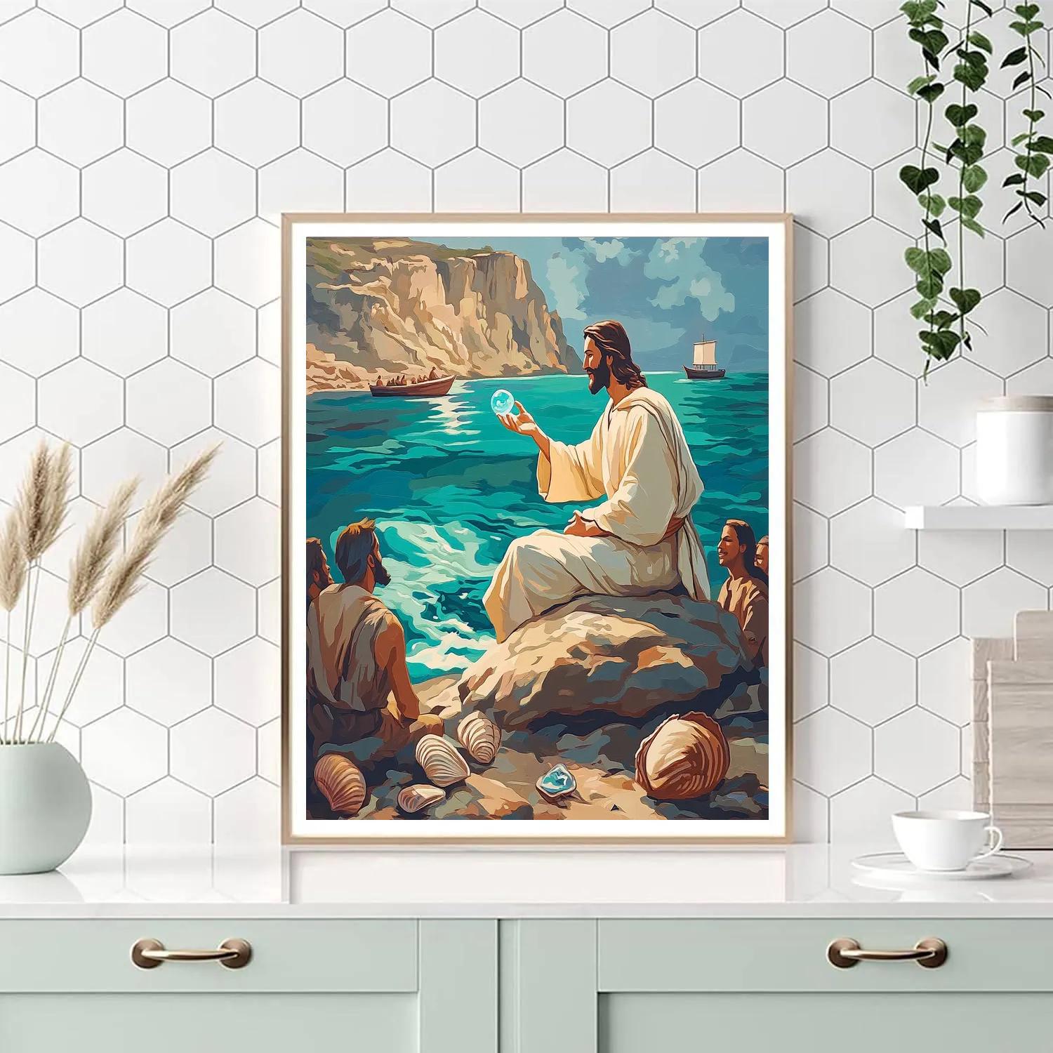 Jesus With The Sea Glass Parable DIY paint by numbers
