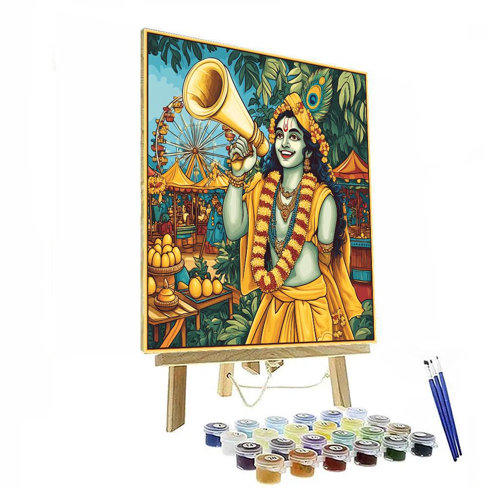 Krishna With A Conch Shell Megaphone At A Harvest Fair painting number kit