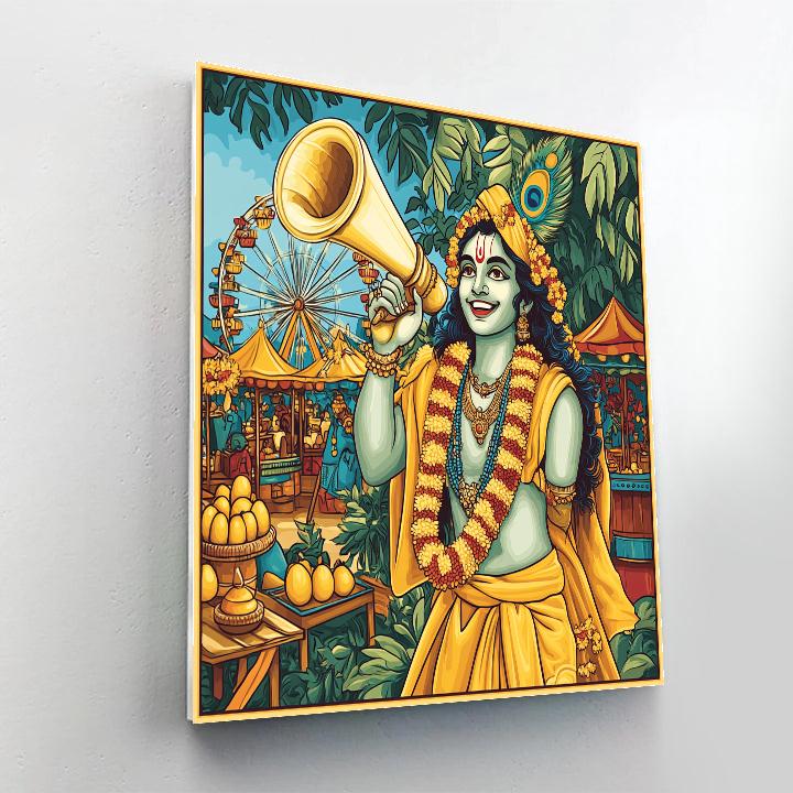 Krishna With A Conch Shell Megaphone At A Harvest Fair painting number kit