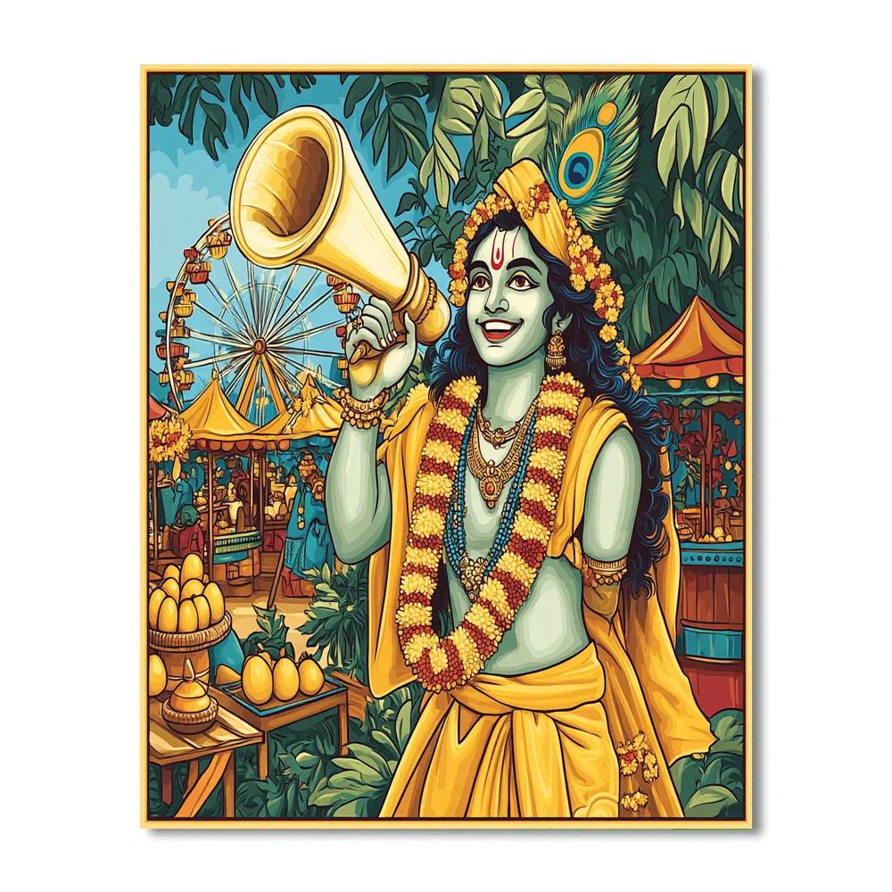 Krishna With A Conch Shell Megaphone At A Harvest Fair painting number kit