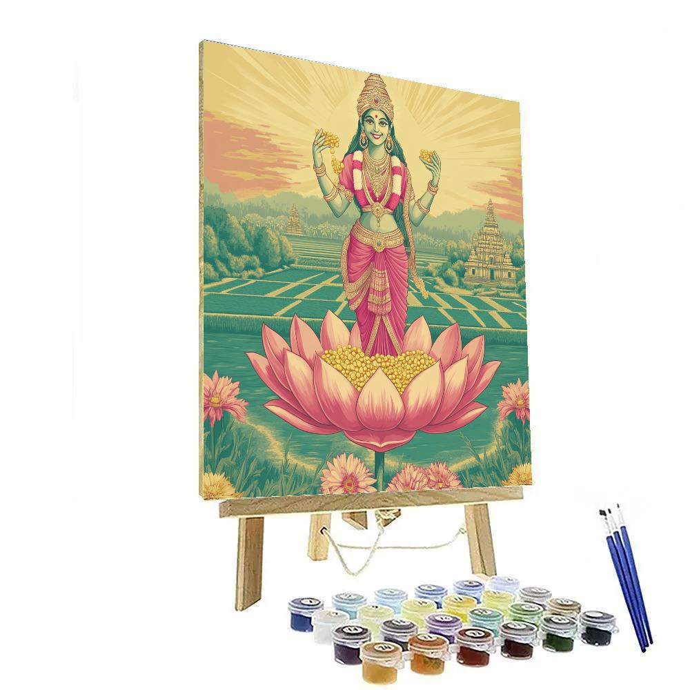 Rain Of Coins Over Lotus Fields, Lakshmi Painting by numbers kit
