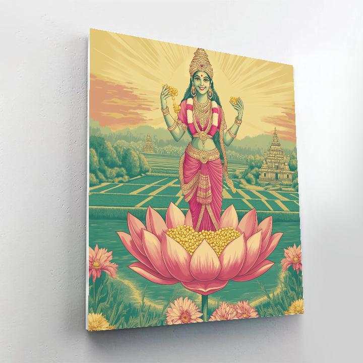 Rain Of Coins Over Lotus Fields, Lakshmi Painting by numbers kit