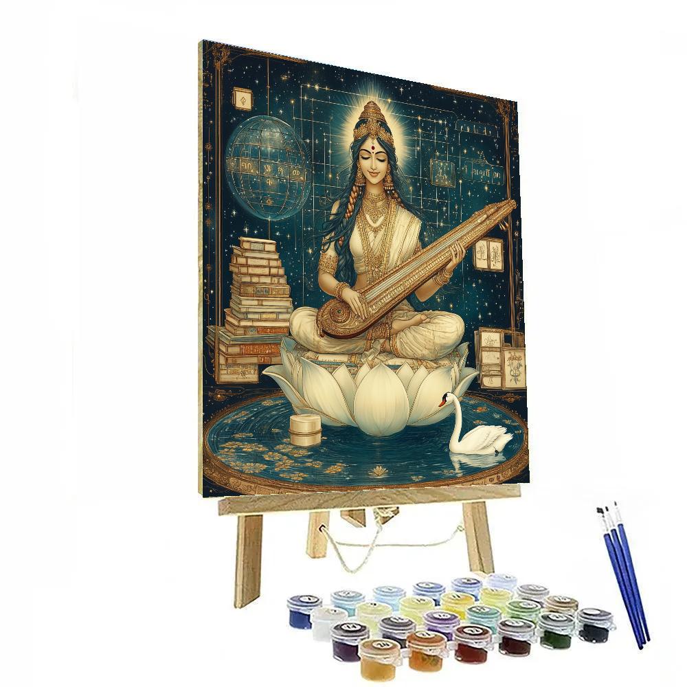 Saraswati In The Orbiting Lotus Library paint by numbers