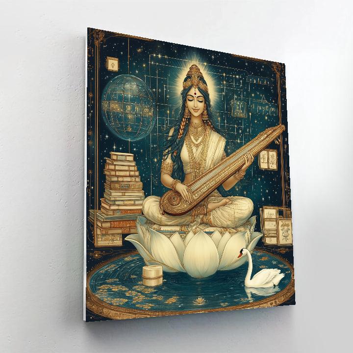 Saraswati In The Orbiting Lotus Library paint by numbers