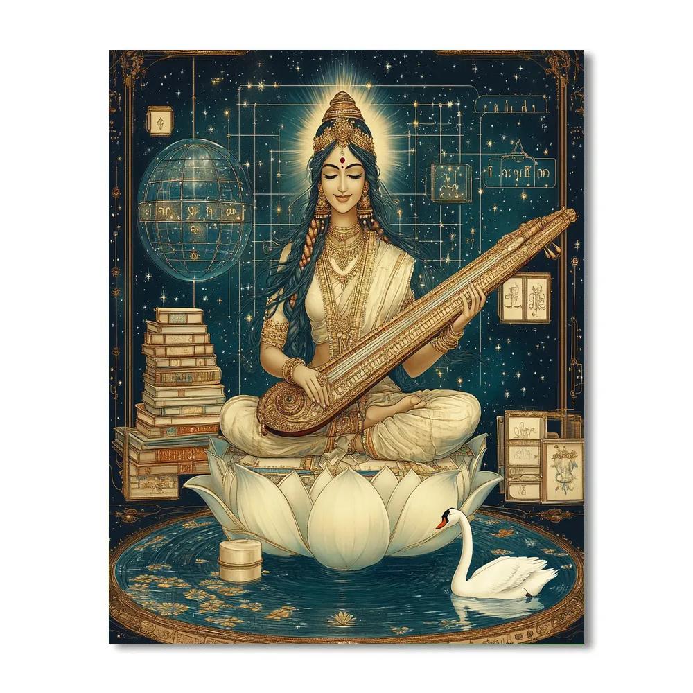 Saraswati In The Orbiting Lotus Library paint by numbers