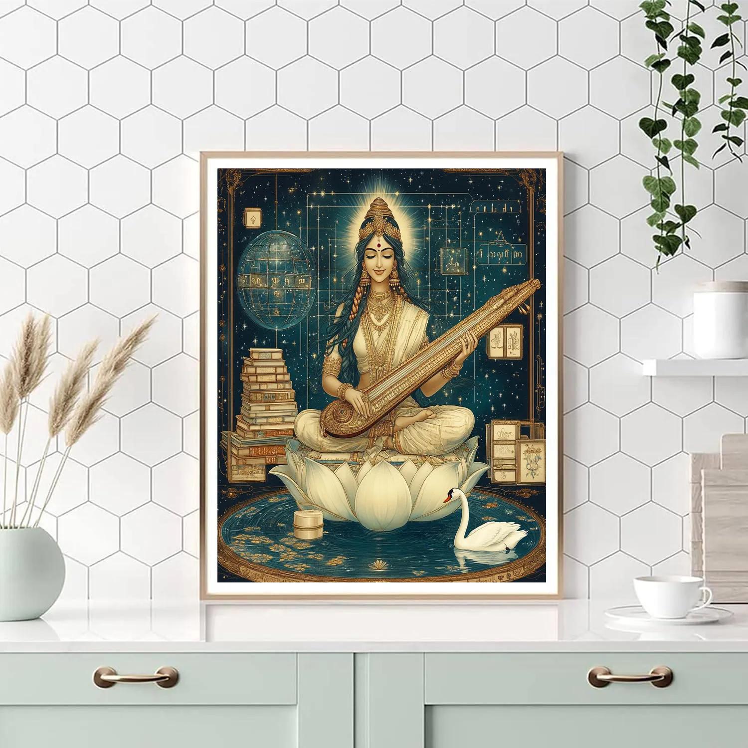 Saraswati In The Orbiting Lotus Library paint by numbers