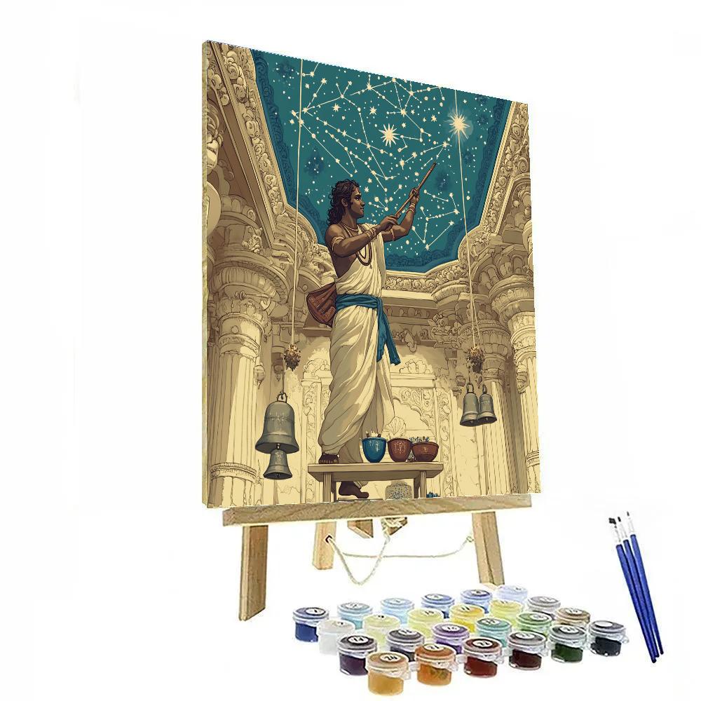 Krishna Painting Constellations On A Temple Ceiling paint by color