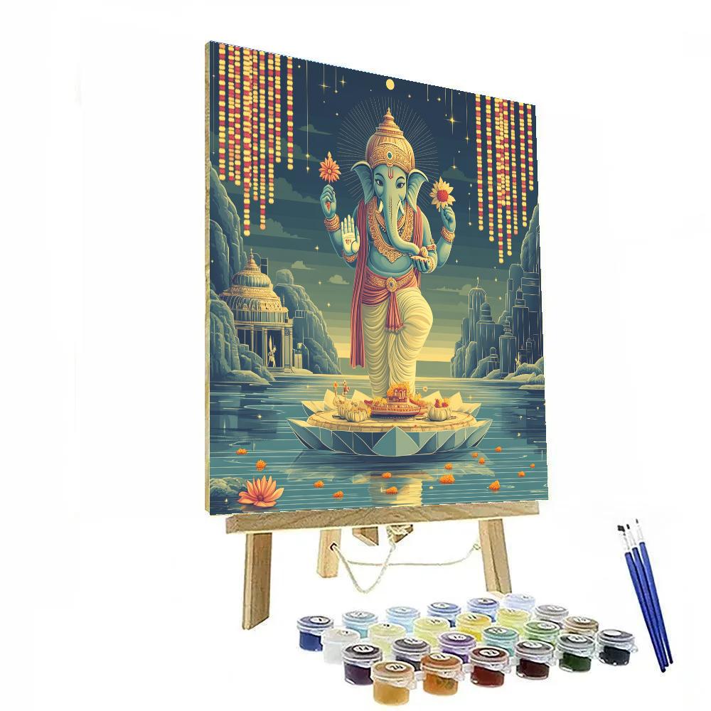 Lotus Harbor With Ganesha Blessing paint by color