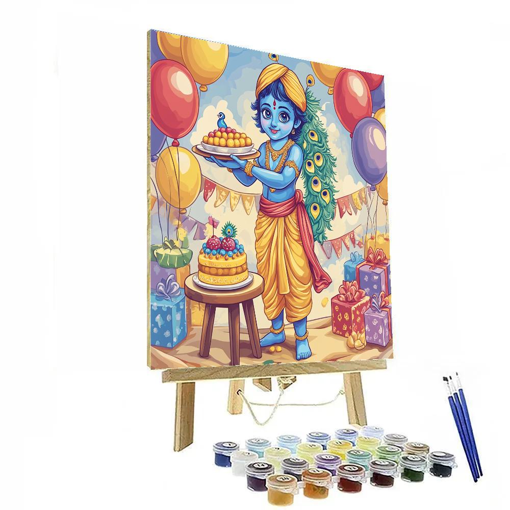 Krishna Serving Ladoo At A Birthday Table Painting by numbers kit