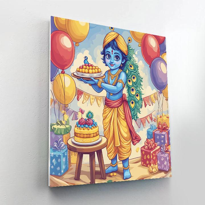 Krishna Serving Ladoo At A Birthday Table Painting by numbers kit