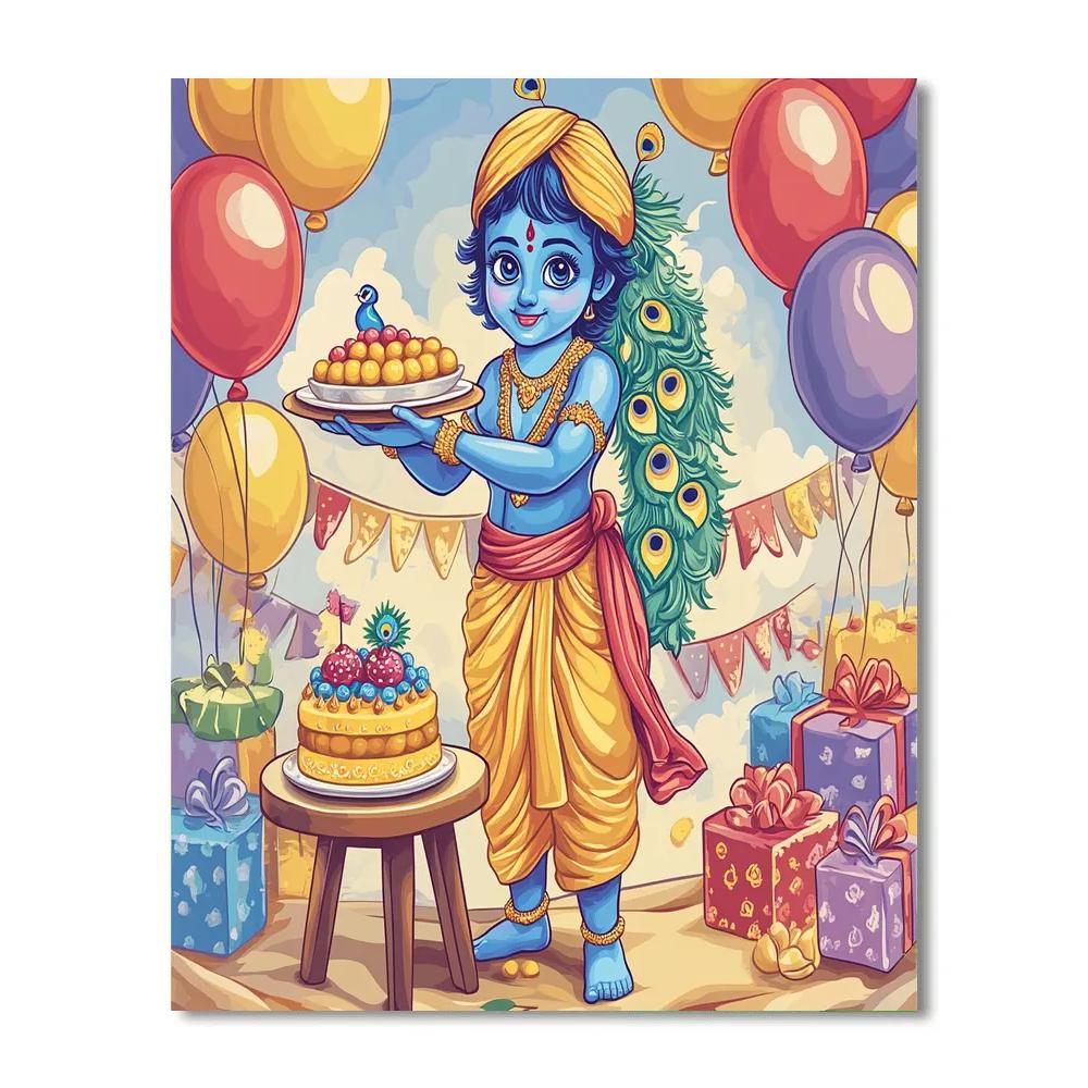 Krishna Serving Ladoo At A Birthday Table Painting by numbers kit