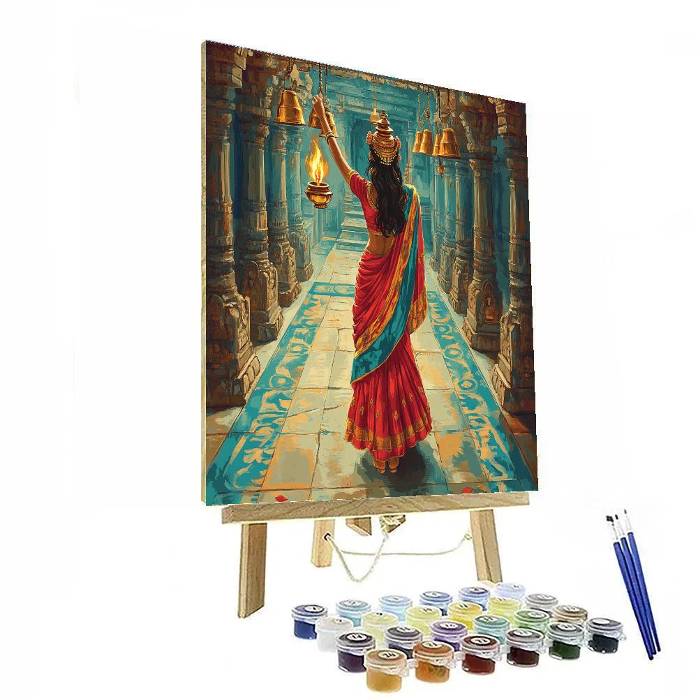 Temple Corridor With Parvati Lamp Ceremony Paint by numbers kits