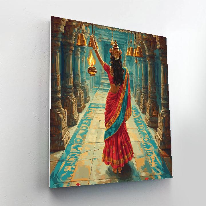 Temple Corridor With Parvati Lamp Ceremony Paint by numbers kits
