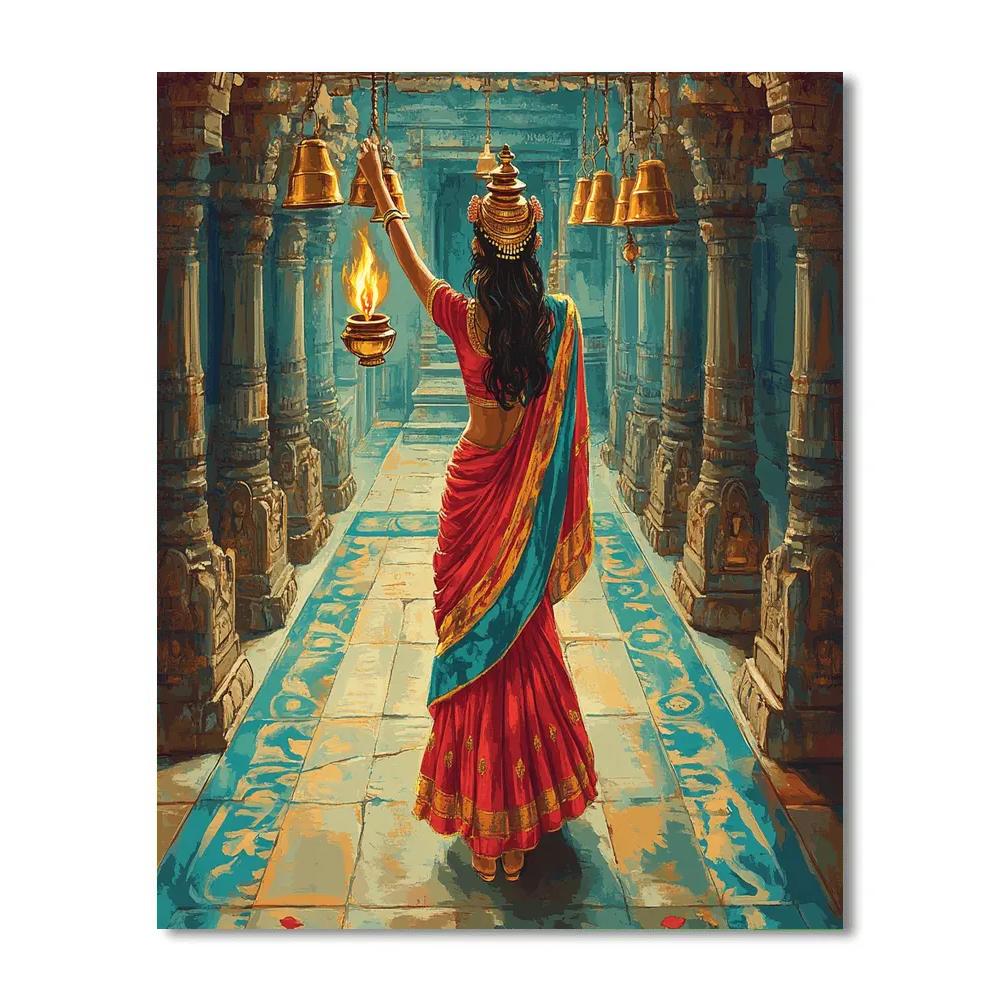 Temple Corridor With Parvati Lamp Ceremony Paint by numbers kits