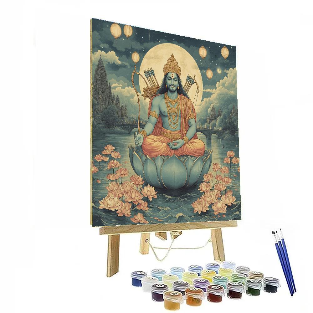 Rama-Crowned Lotus Bridge Over Starlit Waters paint by numbers