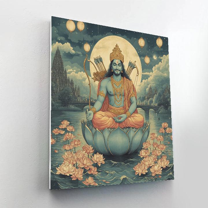 Rama-Crowned Lotus Bridge Over Starlit Waters paint by numbers