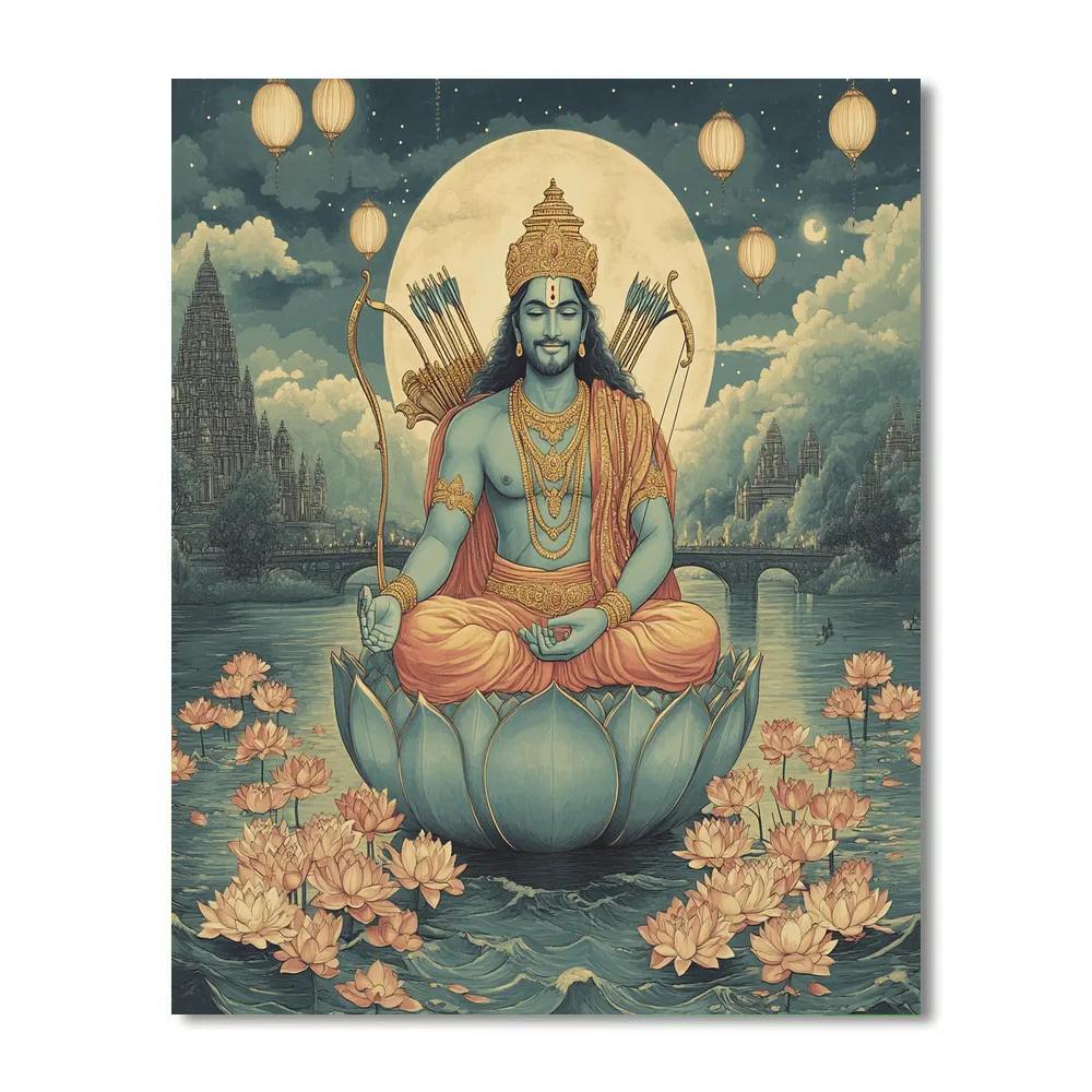 Rama-Crowned Lotus Bridge Over Starlit Waters paint by numbers
