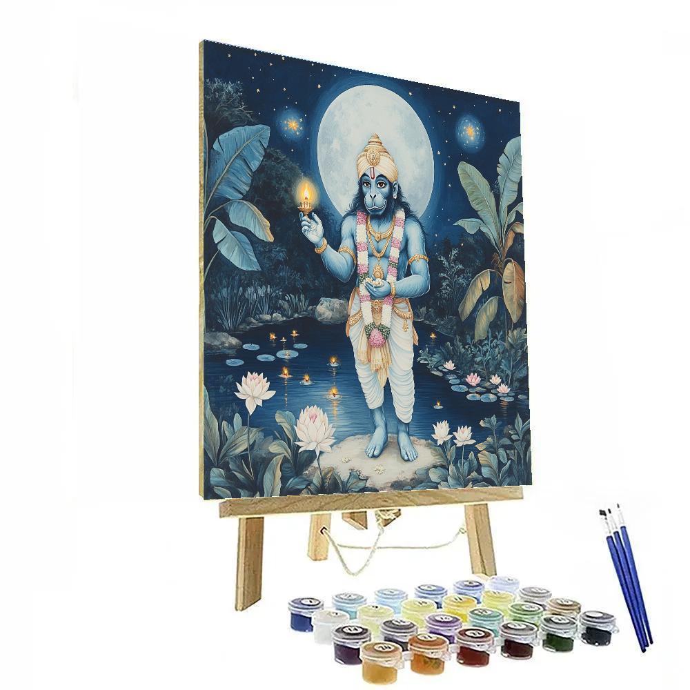 Moonlit Garden, Hanuman In Indigo paint by color