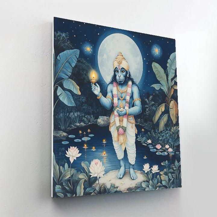 Moonlit Garden, Hanuman In Indigo paint by color