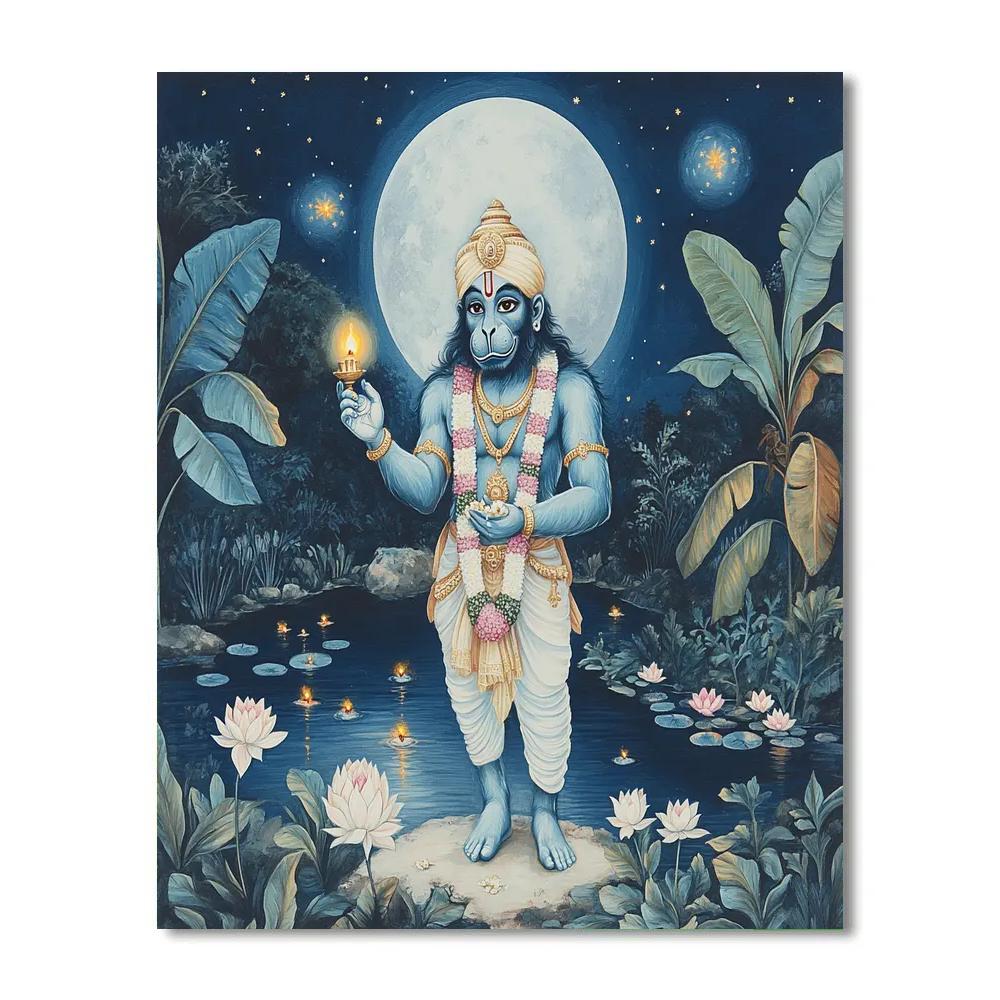 Moonlit Garden, Hanuman In Indigo paint by color